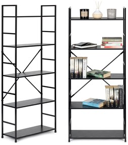 ModernHome Široký moderný drevený regál LOFT s 5 policami