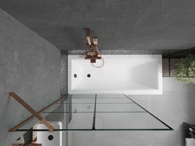 Mexen Next, vaňová zástena 1-krídlová 100 x 150 cm, fixné krídlo, 6 mm číre sklo s čiernym vzorom, ružové zlato profil, 895-100-000-00-77-60
