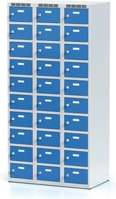 Alfa 3 Šatníková skrinka S6 s úložnými boxami, 30 boxov, 1800 x 900 x 500 mm, cylindrický zámok, modré dvere
