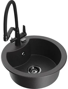 Mexen Diego, 1-komorový granitový drez 488x488x167 mm a drezová batéria Duo, čierna škvrnitá, 6512-76-671701-70-B