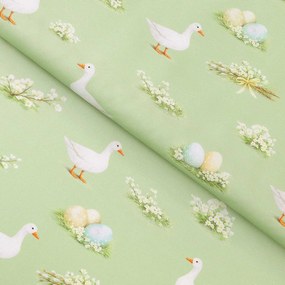 Goldea veľkonočná teflónová látka na obrusy - husy a kraslice 160 cm