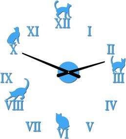 Nalepovacie hodiny na stenu mačky - DIY CAFORD: Čierna Ral 9005 Čierne ručičky 80 cm 3707-33361 12P020 2D CLOCK HEU-