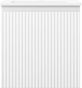 Mexen Rivel, kúpeľňová skrinka 45 cm s umývadlom Otis, 1 zásuvka, drážkovaná, biela matná, 91A20-04547-1-BF01-W18M01