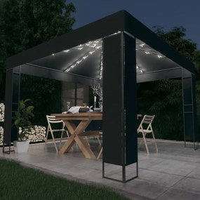 vidaXL Altánok s dvojitou strieškou a LED reťazou 3x3 m, antracitový