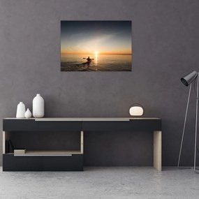 Sklenený obraz - kajak na mori (70x50 cm)