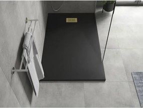 Mexen Hugo, obdĺžniková sprchová vanička SMC 140 x 90 cm, čierna, zlatá krytka, 42709014-G