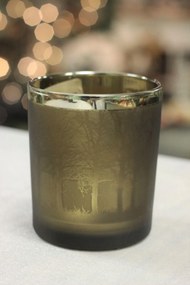 Zlato hnedý sklenený svietnik Les 10cm
