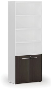 Kombinovaná kancelárska skriňa PRIMO WHITE, dvere na 2 poschodia, 2128 x 800 x 420 mm, biela/wenge