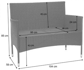 Záhradná súprava 2 kresiel, pohovky a stolíka HWC-F55 - čierna, krémové vankúše