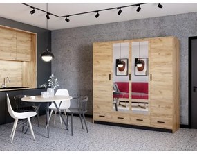 Šatní skriňa so zrkadlom SANNA 200x215 cm dub craft