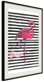 Artgeist Plagát - Black Stripes and Flamingo [Poster] Veľkosť: 30x45, Verzia: Čierny rám s passe-partout