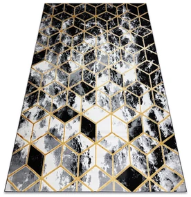 Koberec moderný 3D GLOSS 409A 82  Kocky, glamour, art deco čierno /   zlato   / sivý
