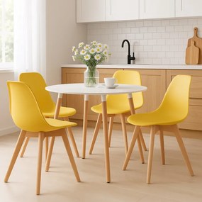 Set troch jedálenských stoličiek KITO horčicové / naturálne nohy (3 ks)