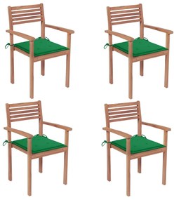 Záhradné stoličky 4 ks zelené podložky teakový masív 3062294
