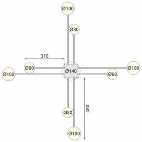 Toolight - LED stropné svietidlo 8-ramenné 8x40W APP210-3CPR + diaľkové ovládanie, čierna, OSW-08465