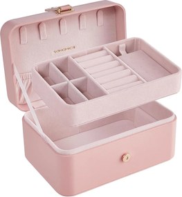 Šperkovnica, 2-poschodová úložná, 11 x 16 x 8 cm, ružová