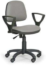 Pracovná stolička na kolieskach MILANO s podpierkami rúk, permanentný kontakt, pre mäkké podlahy, čierna