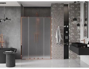 Mexen Velar L Duo, posuvné sprchové dvere do otvoru 150 cm, 8mm sklo námraza, ružové zlato, 871-150-003-32-60