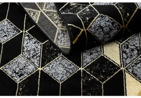 Koberec, Behúň GLOSS moderný 400B 86 štýlový, glamour, art deco, 3D geometrický čierna / zlatá Veľkosť: 60x300 cm