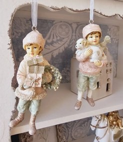 Ružová závesná dekorácia chlapec so psíkom - 6*4*11 cm