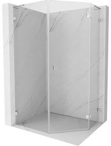 Mexen Lunar, L pravý výklopný päťuholníkový sprchový kút 90 x 100 cm, 8mm číre sklo, chrómový profil, 831L-090P-100L-01-00-P