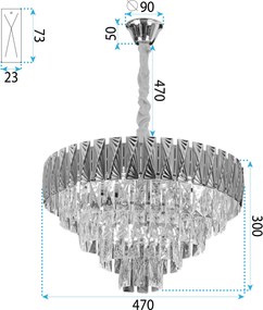 Toolight Toolight, stropné krištáľové svietidlo 50cm, 7xE14, G059-CP, OSW-06383