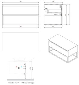 Sapho Sapho, SKARA umývadlová skrinka 90x50x45cm, čierna mat/dub alabama, CG006-2222