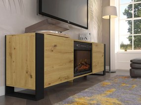 TV skrinka/stolík s krbom Montana (dub artisan + čierna). Akcia -20%. Vlastná spoľahlivá doprava až k Vám domov. 1124958