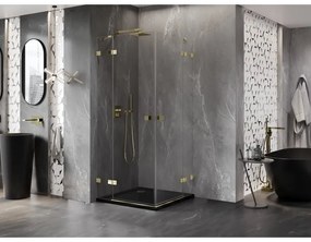 Mexen Lunar Duo, výklopný sprchový kút 80 x 80 cm, 8mm číre sklo, zlatý profil, 834-080L-080P-50-00
