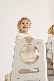 Montessori učiaca detská veža stredná šedá