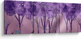 Obraz - Jelene v magickom lese (s hodinami) (90x30 cm)