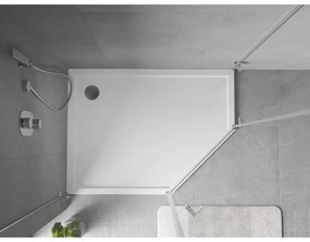 Mexen Flow Slim, ľavostranná päťuholníková sprchová vanička 90 x 80 cm, biela lesklá, 46P108090L