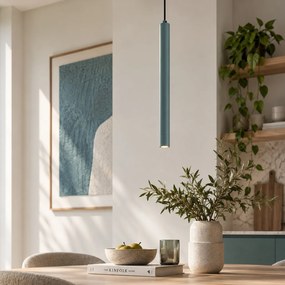 Moderná modrá závesná lampa s integrovanou stropnou doskou - Chuba