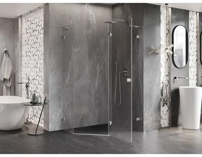 Mexen Lunar, L sklopný päťuholníkový sprchový kút pravý 100 x 90 cm, 8mm číre sklo, chrómový profil, 831L-100P-090L-01-00-P