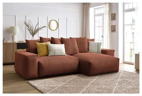 Terakotová menčestrová rozkladacia/s úložným priestorom rohová pohovka Voltaire – Bobochic Paris