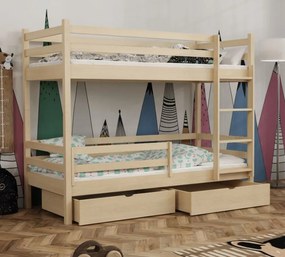 Detská poschodová posteľ z masívu borovice LEGEND PLUS so šuplíkmi - 200x90 cm - PRÍRODNÁ BOROVICA