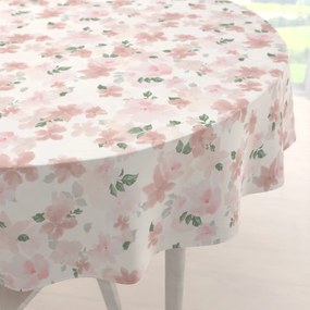 Biante Zamatový okrúhly obrus Tamara TMR-036 Ružovo-béžové akvarelové kvety na bielom Ø 90 cm