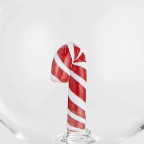HANG ON Sklenená guľa "Candy Cane" 9 cm - číra