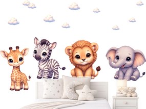 Štýl Disney safari zvieratká detské nálepky na stenu hárok 35 x 45 cm