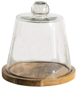 Hnedý drevený okrúhly podnos so skleneným poklopom - Ø20*20 cm