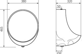 Mexen Dylan, závesný pisoár 46,5x38x32 cm, čierna matná, 37054670