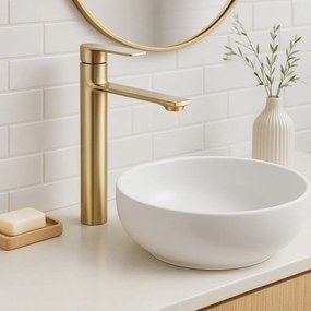 Rea Storm, vysoká umývadlová batéria h-295, zlatá matná, REA-B7962