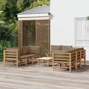 9-dielna záhradná sedacia súprava sivohnedé vankúše bambus 3155123