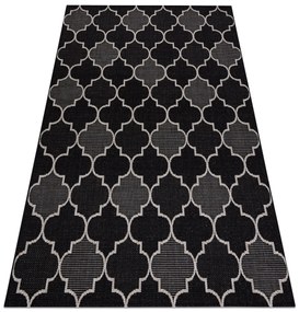 Šnúrkový koberec SIZAL FLOORLUX 20607 , marokánsky trellis,  čierny / strieborný