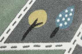 Detský koberec C262A Ulice svetlosivý / zelený / tyrkysový kruh