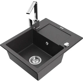 Mexen Enzo, granitový drez 576x465x174 mm, 1-komorový a chrómová batéria Rita, čierna škvrnitá, 6506-76-670300-00