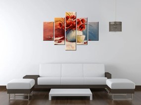 Gario Ručne maľovaný obraz Kompozícia Vlčí mak - 5 dielny Rozmery: 100 x 70 cm