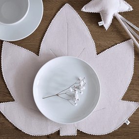 Ľanové prestieranie javorový list púdrová ružová so striebrom 37x37cm