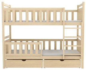 Detská poschodová posteľ z masívu borovice KAREL so šuplíkmi - 200x90 cm - PRÍRODNÁ BOROVICA