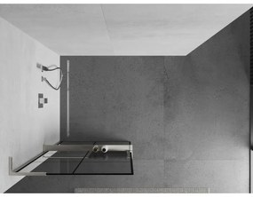 Mexen Kioto+ L, sprchová zástena Walk-In s poličkou a vešiakom 90 x 200 cm, 8mm číre sklo čierny vzor, brúsená oceľ profil, 800-090-123-97-77